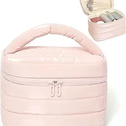 SHIVEXIM Makeup Bag for Women Water-Resistant Makeup Organizer with Built-in Pockets Collapsible Cosmetic Bag for Travel Essentials (Pink)-image-2