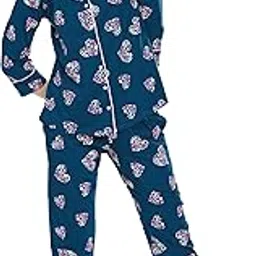 zeyo Night Suit for Women's Heart Printed Cotton Night Dress of Shirt and Pajama Set 5758-picture-31
