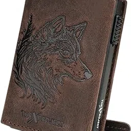 FrostWolf Trifold Wallet | Premium Genuine Leather | Aluminium Cardholder | Side Slide Pop-Up Card Ejector | Carry Up to 6 Cards and 1 Slot for Carrying Cash & Folded Bills (Brown)-image-0