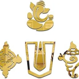 Chote Mote Seller - Little Ganpati with Shankhu Chakra Namah Decorative Mirror Stickers for Wall, Wall Mirror Stickers, Wall Stickers for Hall Room, Bed Room, Living Room Kids Room. (Gold)-image-31