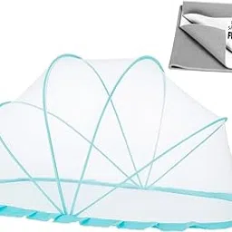 TENIYU Foldable Baby Mosquito Net, Bottomless Net for Infants, for Safe & Easy Use | Ensures Your Baby's Safe Sleep, (Free Dry Sheet) (Blue)-image-99