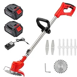 Cordless Weed Wacker Brush Cutter 21V Battery Operated Lightweight Electric Grass Trimmer with 3 Types Blades & Auxiliary Wheel for Yard and Garden (Grass Timmer) image 1
