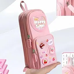 Storio Plastic Premium Pencil Case 6 Layer with 3 Compartment Cute Aesthetic Pencil Case for Girls Large Capacity Pencil Pouch Multifunctional Pouch for School Kids Cute Stationary Gift - Pink-picture-51