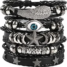 godsdwares 5 PCS Leather Bracelet, Punk Bracelet, Handmade Wrist Bands for Men, Heavy Leather Bracelet for Everyday Wear, Adjustable Hand Bands for Casual or Formal Outfits-picture-54