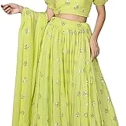 zeel clothing Womens Georgette Lehenga Choli Semi-Stitched Green Wedding Girlish Latest Free Size-picture-32