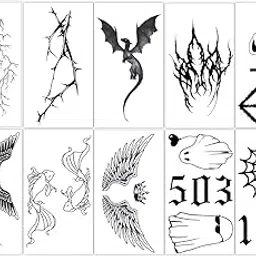 S.A.V.I 10 Sheets Black Temporary Tattoo Stickers for Men & Women – Waterproof, Non-Toxic, Easy to Apply & Remove Body Art – Dragon, Wings, Spider, Ghost Designs (12x6.8cm Each)-picture-13