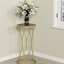 Akifi Craft Furniture Burton Golden Round Metal Side Table with Tinted Glass Top – Coffee Table with Powder Coated Metal Frame for Lounge – Sofa Side Table for Living Room-picture-25