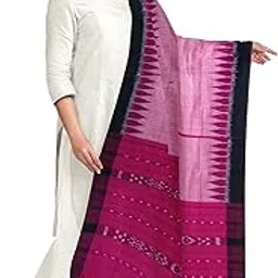 pritisree Women's Solid Sambalpuri Cotton Dupatta with weaving and Ikat woven border from the Weavers of Odisha Temple Border & Ikkat Ladies Girls & Women -147 image 1