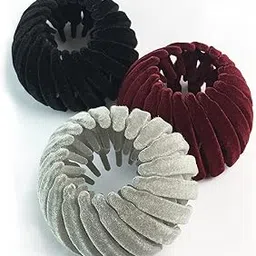 HONEY ACCESSORIES-Women Bird Nest Hair Clips Holder Plastic Ponytail Holder Bun Clip Bun Maker Bird Nest Shaped Hair Clips(Multicolor) (PACK OF 3PCS) velvet, Multicolor-picture-45