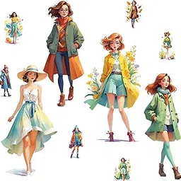 rukis Seasonal Cartoon Girl Stickers - 40 Pcs Large 10cm Precut Cartoon-Style Stickers for Journaling, Planners, Scrapbooks, Crafts - Glossy, Vibrant, Self-Adhesive Paper Stickers-picture-28