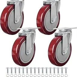 Finnhomy 5 Inch Heavy Duty Red Plate Swivel Casters Set of 4, 3000 Lbs Capacity, Premium Polyurethane & Steel, Anti-wear Smooth, Perfect for Furniture/Workbench-picture-10