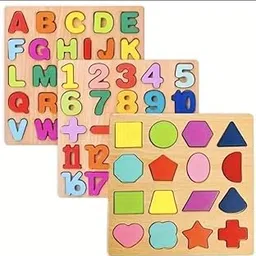 Ys Wooden Educational Puzzle Set, 3-in-1 Learning Boards with Alphabet, Numbers and Shapes, 7.8x7.8 Inch, Pack of 3, for Toddlers-picture-11