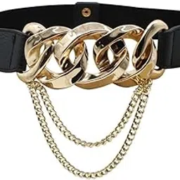 vichip Metal Chain Buckle Skinny Stretch Adjustable Waist Belt Stylish Design Ladies Womens Waist Belts kanduro-Belt for Fancy Girls, Women Saree, Western Dress, Long Gown Dresses (Black)-picture-16