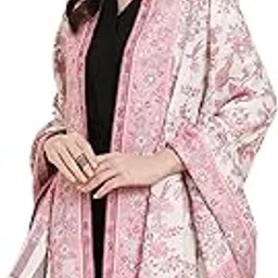 pashtush Women's Faux Pashmina Shawl, Woven Floral Design, Ivory image 1