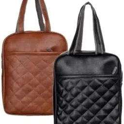 HIGHFLIER Quilted Leather Lunch/Tiffin/Storage Bag for Men, Women & Kids for Office, School, College & Travel, Pack of 2 (Black & Brown)-picture-25