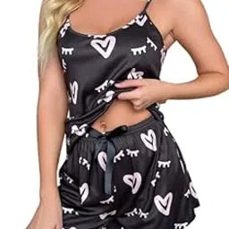 foxboom Night Suit Set for Women | Printed Satin Top & Shorts Set for Women Pink-picture-34