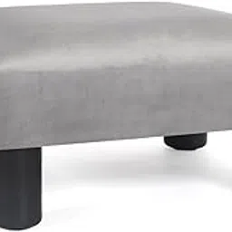 WellHouze Small Foot Stool Ottoman Modern Accent Step Stool Seat with Solid Wood Legs Velvet Soft Padded Pouf Ottomans Sofa Footrest Stools for Couch Living Room Entryway Gray-image-1