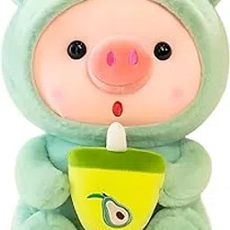 Soft Toys for Kids Girls - Milk Tea Piggy 26cm Plushies Cute Teddy Bear | Animal Stuff Toys | Birthday Gift for Baby, Boy, Kids, Girl & Girlfriend | Ideal for Special Occasions (Green)-image-0