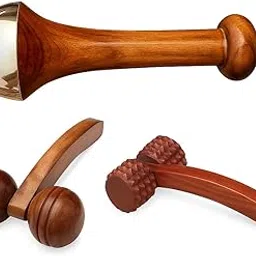 Kansa Wand for Face,Body & Foot Massager with Teak Wooden Handle Small Bronze Capped Small Kansa Wand for Deep Relaxation 4.5 Cm Natural Brown & Neck & Foot Massager (Sheesham Wood) Set of 3 image 1