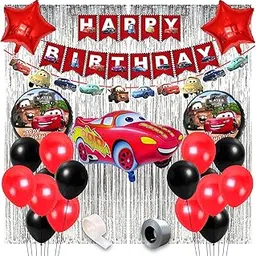 Party Propz Car Theme Decoration for Birthday - 51 Pcs, Mcqueen Car Theme Birthday Decorations for Boys | Happy Birthday Decoration for Kids | Lightning Birthday Decoration Items | Balloons Red Black-picture-35