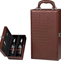 HASTHIP® Wine Box,Leatherette Gift Boxes for 2 Bottles,Wedding Anniversary Travel Restaurant Party Gifts for Wine Lovers Storage Box Home Bar Collection-picture-23