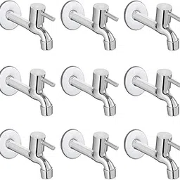 Alligator Long Body Taps Stainless Steel Brass Disc Foam Flow with Chrome Polished Wall Flange Kitchen Basin Sink Turbo Bib Cock/Valve Faucet (Standard; Silver) - Pack of 9-picture-10