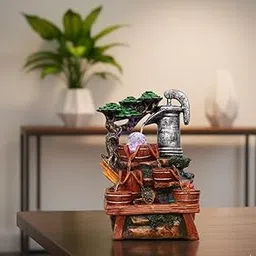 Wooden Bucket Mountain LED Water FountainIndoor Tabletop Water Fountain with LED 36cm Height,-picture-20