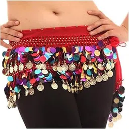 PRATIKA Belly Dance Chiffon Hip Scarf Wrap Belt Tribal Coin Sash Gold Coins | Women's Belly Dancing Belt Colorful Waist Chain Belly Dance Hip Scarf Belt-picture-28