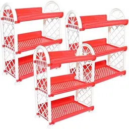 MORVI Spectra 3 Tier Plastic Multipurpose Storage Organizer-Easy to Fit, Wall Hanging Durable & Lightweight Rack for Kitchen, Bathroom,Kids & Office - Space-Saving Rack| Set of 3 | RED-image-27