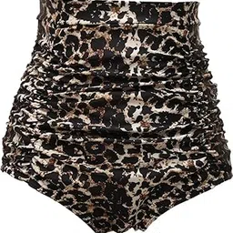 Women's Ruched High Waisted Bikini Bottom Retro Vintage Swim Short Tankinis (FBA) Leopard XL/12-14-image-6