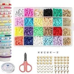 sannidhi SANNIDHI® Clay Beads for Bracelet Making Set, 3868pcs Bracelet Beads Kit, 18 Colors Polymer Flat Beads Jewellery Making Kit for Girls, with Charms, Elastic Strings and Scissors for Necklace DIY Crafts-picture-14