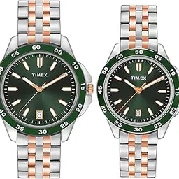 timex Unisex Green Round Dial Analog Pair Stainless Steel Watch - Tw0Pre007-picture-48