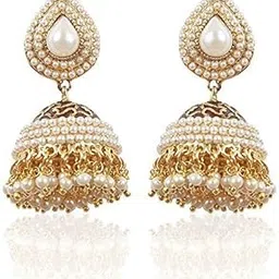 shining diva fashion Shining Diva White Gold Plated Pearl Traditional Jhumki Earrings for Women and Girls (6822)-picture-11