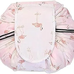 DRUDRAYA Women's Convenient and Waterproof Multifunction Portable Lazy Travel Cosmetic Storage Makeup Organizer Toiletry Bag with Drawstrings (Pink Duck Lazy Bag)-image-2