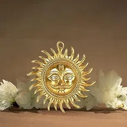DESHNA 100% Pure Brass Lord Surya Dev Idol | Vastu Sun Wall Hanging for Positive Energy, Fame & Success. Pital Surya Bhagwan Statue for Home Office Main Door Decor (8 cm)-image-97