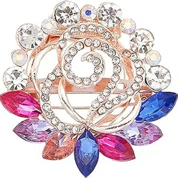 via mazzini Rose Gold Plated Flower With Multicolour Crystals Brooch Cum Saree Pin For Women (Brooch0624) 1 Pc-picture-19
