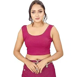 shasmi Women's & Girls' Solid Ribbed Square Neck Collarless Sleeveless Slim Fit Simplicity Blouse for Women (Blouse 36 N Blue S)-picture-19