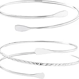 Arm Cuff, 2Pcs Adjustable Armlet for Women, Silvery Arm Cuff Jewellery Set, Stylish Cuff Bracelet for Beach, Party, Minimalist Beach Accessories for Women-image-2
