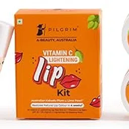 Pilgrim Vitamin C Lip Lightening Kit For Dark Lips With Australian Kakadu Plum&Lime Pearl|Lip Care Kit For Dark,Dry&Chapped Lips With Lip Peel Roll On,Lip Sleeping Mask&Lip Balm,Pack Of 1,Orange-image-1