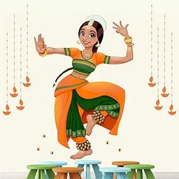 StickMe 'Beautiful Indian Classical Dance - Bharatanatyam - Woman Dancer - Creative - Colorful - Wall Sticker' -SM193 (Multi Colour, Vinyl - 120cm X 120 cm)-picture-13