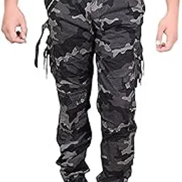 v3e Men's Cotton Relaxed Fit Zipper DORI Slim fit Cargo Jogger Pants 6 Pocket (Black/White Camouflage)-picture-49