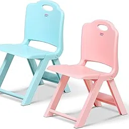 HAPPY BEAR Plastic Foldable Kids Chair | Foldable Study Chair | Space-Saving, Portable, And Supports Up To 30Kg |Folding Stool Chair | Kids Study Chair (Blue/Pink) image 1