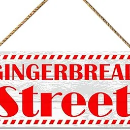 Christmas Baking Wood Sign Decor, Christmas Bakery Wall Decor for Home Kitchen Living Room Holiday Winter Decorations Rustic Xmas Hanging Sign Decor, Gingerbread Street-picture-49