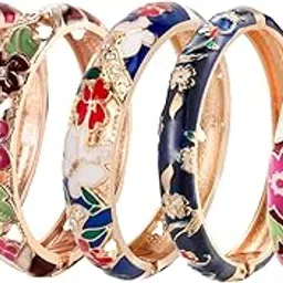 wynameleri Enamel Bangle Bracelet Set Floral Design for Women in Gift Box-picture-50