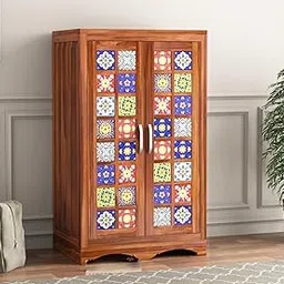 HAVORI FURNITURE Wooden 2 Door Wardrobe Organizer for Storage with 1 Shelves & Hanging Space - Sheesham Wood Cupboard for Bedroom - Wooden Almirah Organizer for Clothes Storage (Design 48)-picture-20