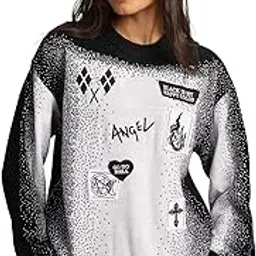 Knitted Sweater: Fallen Angel Women and Girls Long Sleeves Round Neck White Acrylic Oversized Sweaters-image-5
