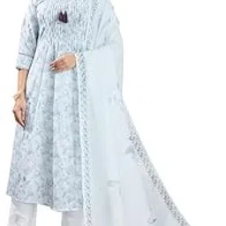 Women's Muslin Floral Printed Ready to Wear Top and Bottom and Dupatta Kurta Set (OCT_INWSDS2203_NS_Parent)-image-7