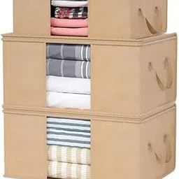 Storage Containers for Clothes and Bedding, Large Foldable Organiser Boxes with Clear Window, Beige, Set of 3 (Beige)-picture-16