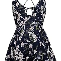 bnf Women Swimwear One Piece Swimsuit Flower Backless Bandage Beach Wear M Blue-picture-49