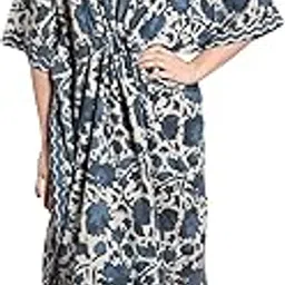 exotic india Blue-Horizon Pure Cotton Short Kaftan with Bagru Block-Print, Blue Horizon, One Size, Blue Horizon, One Size-picture-50